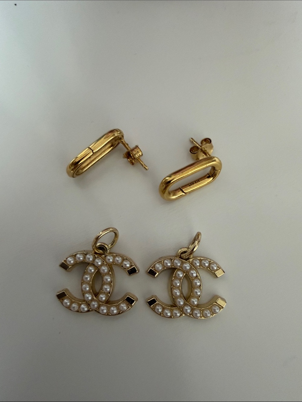 Pandora Gold-Tone Pearl-Accented Interlocking Drop Earrings